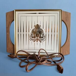 MCM Georges Briard Butler Food Warmer Tray-Gold & White Bird Design-Wood Handles